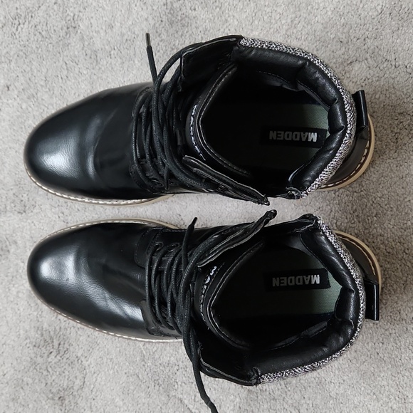 Steve Madden Black Boots Deelin Sz 11 Side Zipper & Lace Up - Picture 7 of 13